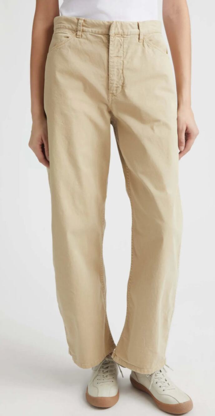 Nili Lotan Women's Tribeca Barrel Leg Pants Size 12 Khaki High Rise Cotton